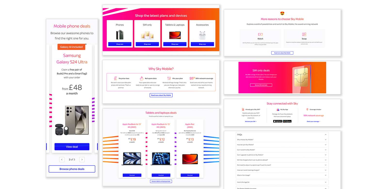 Main page sections of the new homepage