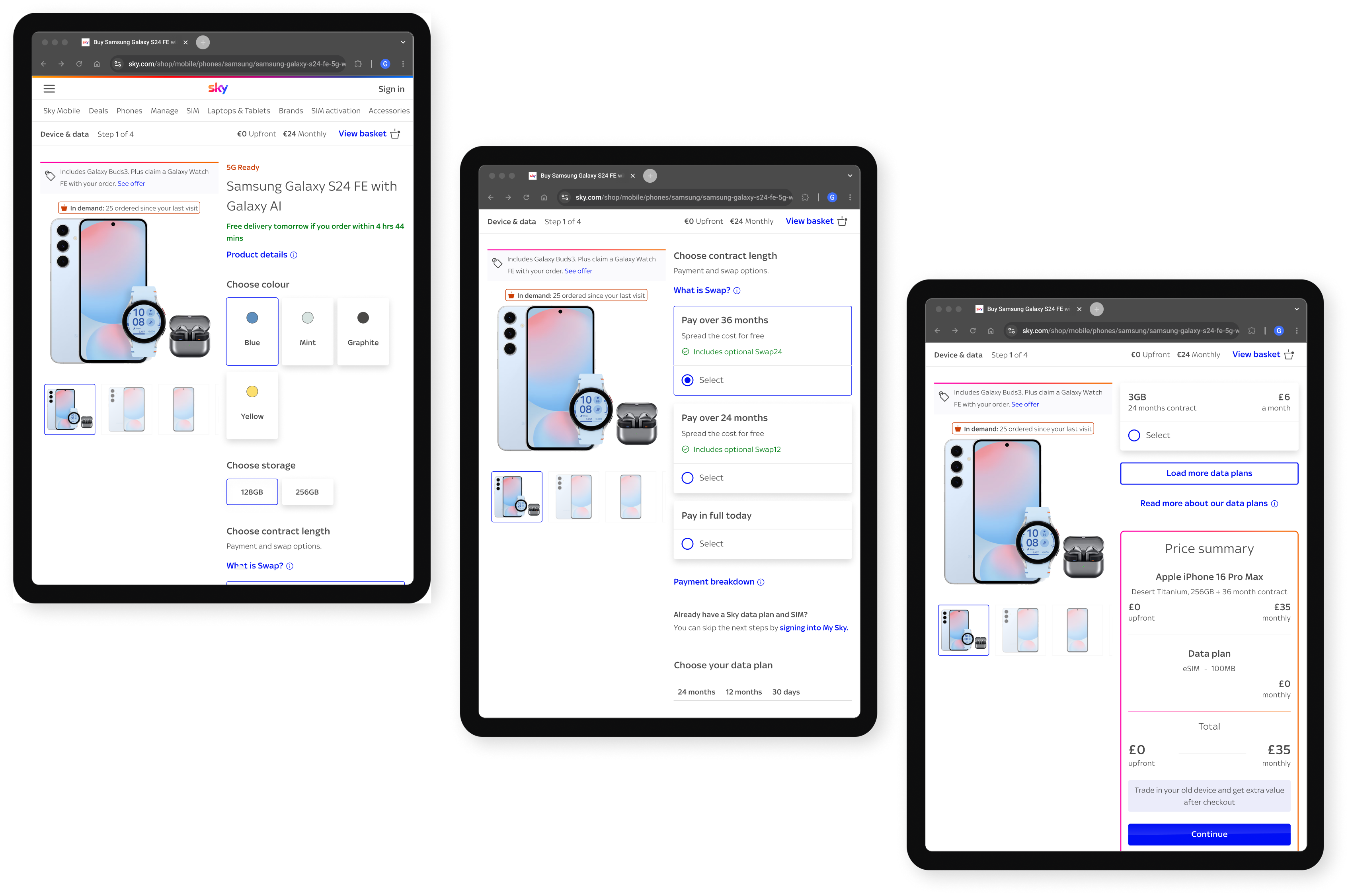 Several scroll views of the tablet layout