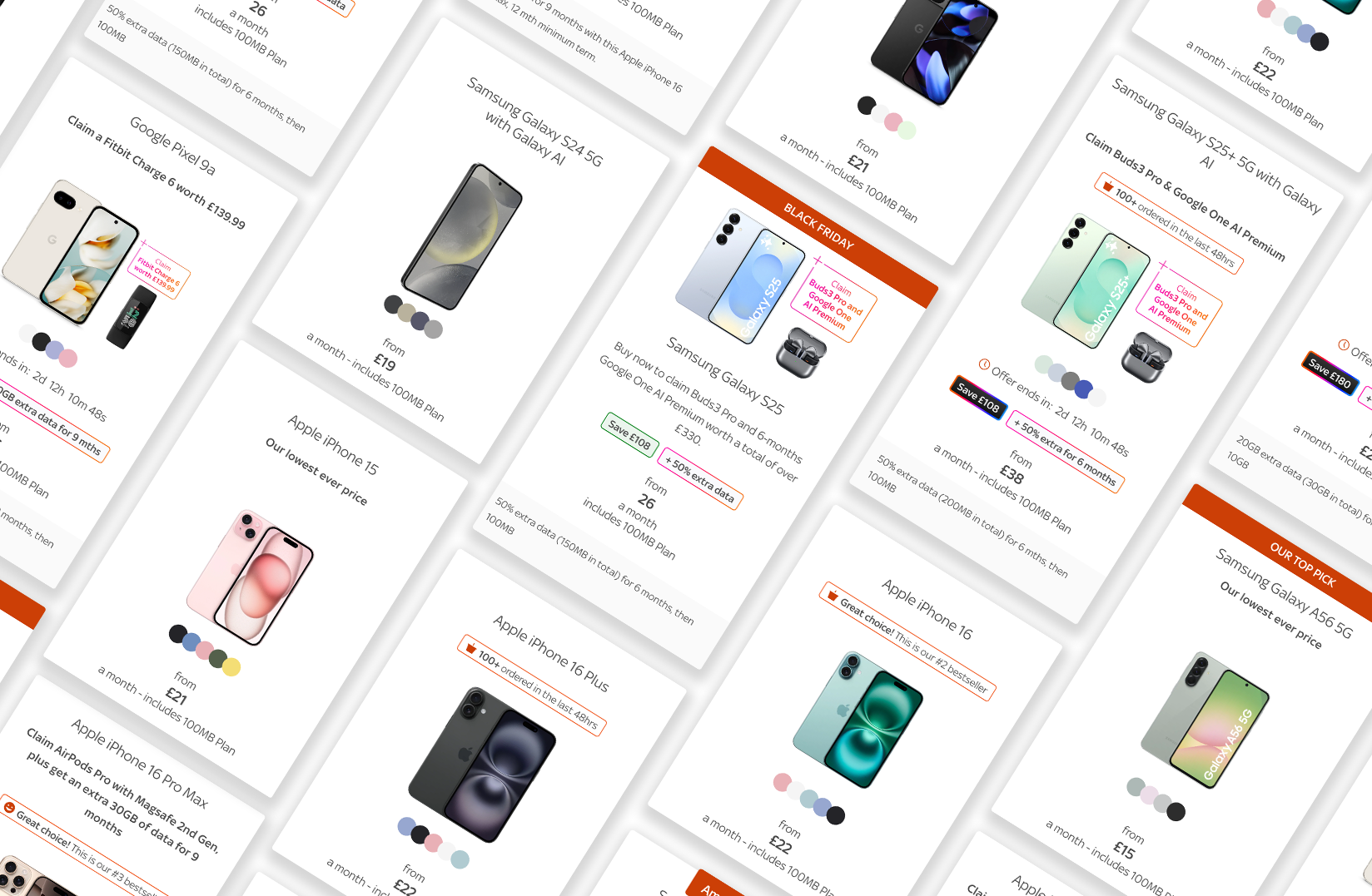 Decorative image made by repeating various layouts of the new product cards